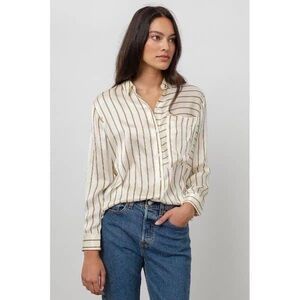 Rails Silk White and Brown Striped Button Down Shirt